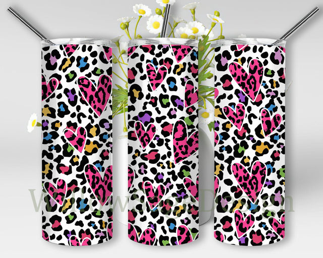 Valentines Leopard Tumbler Design, Leopard Hearts 20oz Skinny Tumbler, Colorful Leopard Tumbler Wrap, Valentines Day Gift, Digital Download Sublimation WillowSageDesign 