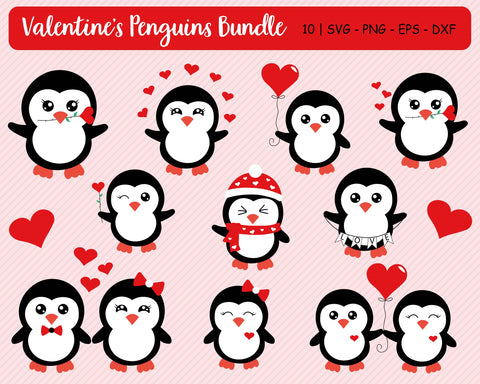Valentine's Penguins Bundle Svg, Valentines Day Svg, Penguins Svg SVG SvgMonkeys 