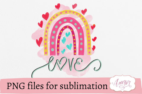 Valentines rainbow sublimation PNG, love rainbow SVG Amorclipart 