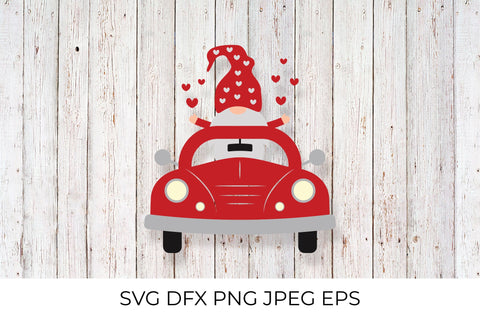 Valentines red retro car and cute gnome SVG SVG LaBelezoka 