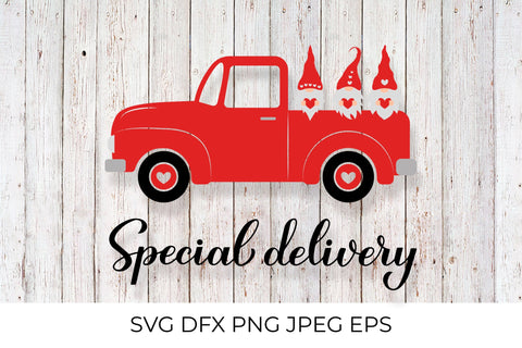 Valentines red retro truck and cute gnomes. Special delivery SVG SVG LaBelezoka 