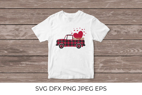 Valentines retro truck. Red buffalo plaid. Vintage pickup SVG LaBelezoka 