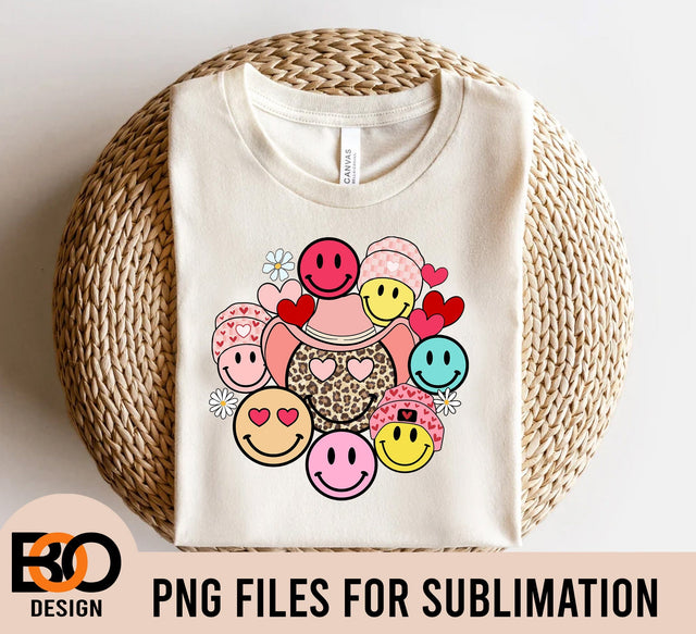 Valentines Smiley Faces Love Cowboy PNG, Valentines Smiley Faces PNG Sublimation Design, Valentines Day Love Smile Cowboy Hearts Roses Digital Download Sublimation BOO-design 