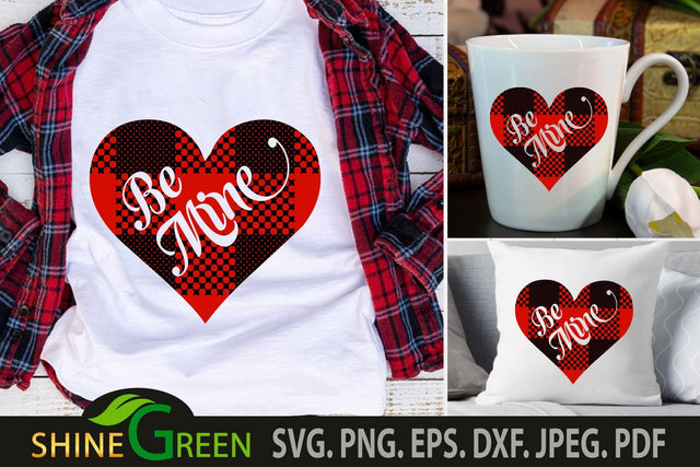 Valentines SVG - Be Mine Buffalo Plaid Heart SVG PNG EPS DXF SVG Shine Green Art 