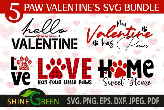 Valentines SVG Bundle with Dog, Cat Paws for Pet Lovers Plaid SVG Shine Green Art 