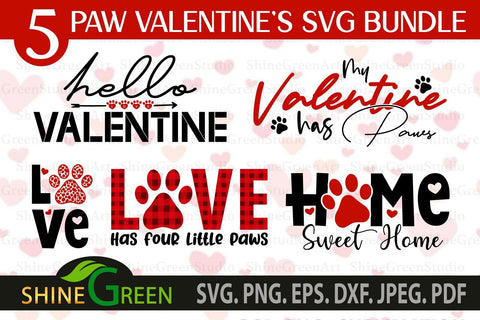 Valentines SVG Bundle with Dog, Cat Paws for Pet Lovers Plaid SVG Shine Green Art 