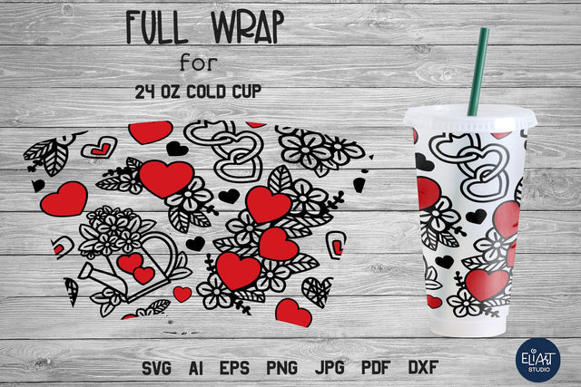 Valentines SVG Cup Wrap, Full Cup Wrap SVG, Heart SVG. SVG Elinorka 