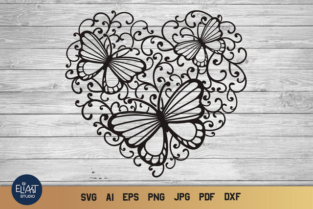 Valentines SVG Day, Butterfly SVG, Lace Heart SVG. SVG Elinorka 