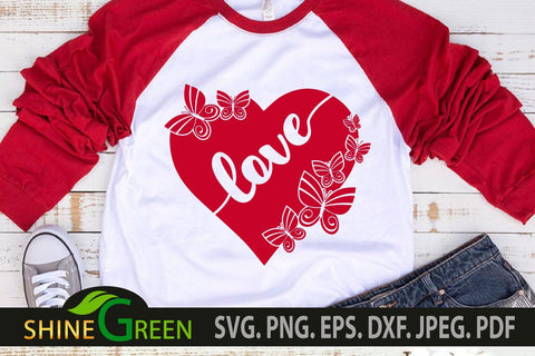 Valentines SVG Heart Butterfly Love SVG for Cricut, Sublimation SVG Shine Green Art 
