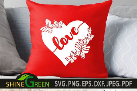 Valentines SVG Heart Butterfly Love SVG for Cricut, Sublimation SVG Shine Green Art 