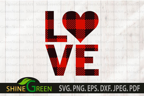 Valentines SVG - Love Buffalo Plaid SVG Cut Files SVG Shine Green Art 