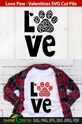 Valentine's svg Love Dog/Cat Paw Cheetah Print for Pet Lovers SVG Shine Green Art 