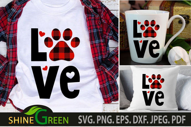Valentines svg Love Paw Buffalo Plaid for Dog/Cat Lovers SVG Cut Files SVG Shine Green Art 