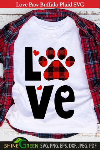 Valentines svg Love Paw Buffalo Plaid for Dog/Cat Lovers SVG Cut Files SVG Shine Green Art 