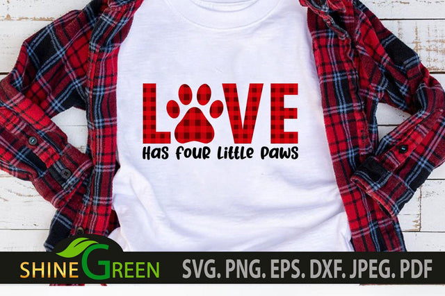 Valentines svg Love Paw Buffalo Plaid Quote for Dog/Cat Love SVG Shine Green Art 