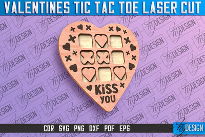 Valentines Tic Tac Toe Laser Cut | Love Cut and Engrave | Valentine Day SVG Fly Design 