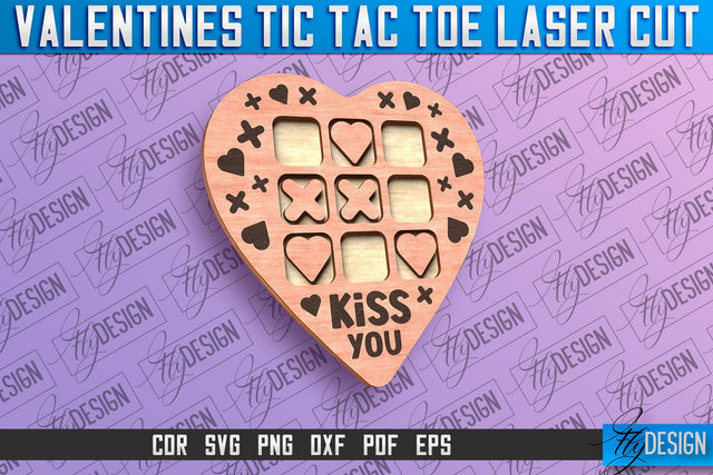 Valentines Tic Tac Toe Laser Cut | Love Cut and Engrave | Valentine Day SVG Fly Design 