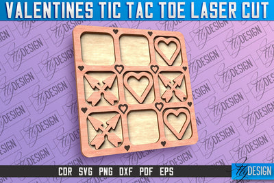 Valentines Tic Tac Toe Laser Cut | Love Cut and Engrave | Valentine Day SVG Fly Design 