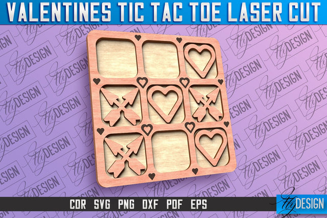 Valentines Tic Tac Toe Laser Cut | Love Cut and Engrave | Valentine Day SVG Fly Design 