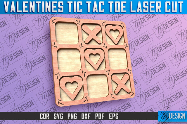 Valentines Tic Tac Toe Laser Cut | Love Cut and Engrave | Valentine Day SVG Fly Design 