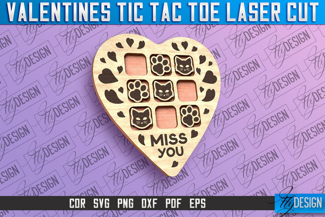 Valentines Tic Tac Toe Laser Cut | Love Cut and Engrave | Valentine Day SVG Fly Design 