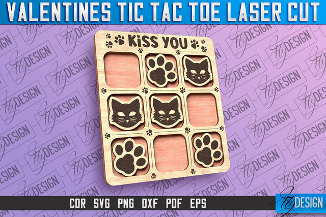Valentines Tic Tac Toe Laser Cut | Love Cut and Engrave | Valentine Day SVG Fly Design 