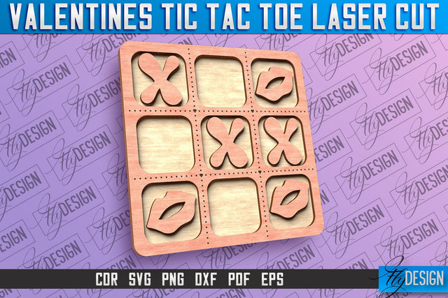 Valentines Tic Tac Toe Laser Cut | Love Cut and Engrave | Valentine Day SVG Fly Design 