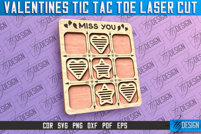 Valentines Tic Tac Toe Laser Cut | Love Cut and Engrave | Valentine Day SVG Fly Design 