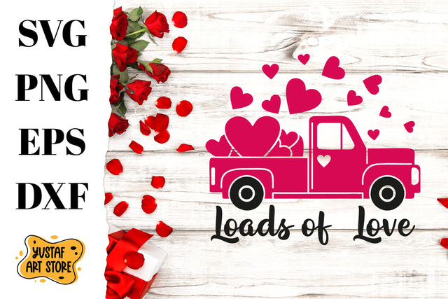 Valentine's truck SVG design with quote "Loads of Love" SVG Yustaf Art Store 