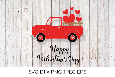 Valentines Truck. Vintage pickup delivers hearts. SVG LaBelezoka 