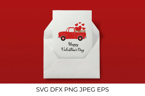 Valentines Truck. Vintage pickup delivers hearts. SVG LaBelezoka 