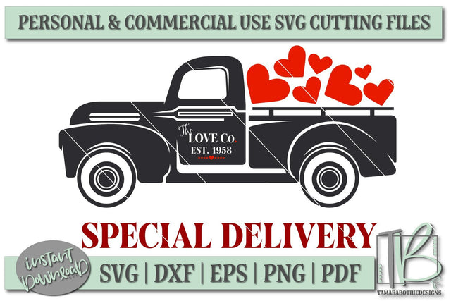 Valentines Vintage Truck SVG, Valentine SVG File SVG TB Designs 