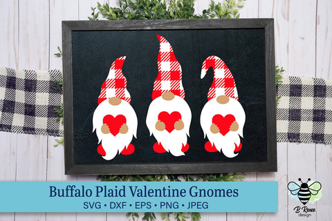 Valentines's Day Gnomes with Buffalo Plaid Hats and Hearts SVG B Renee Design 