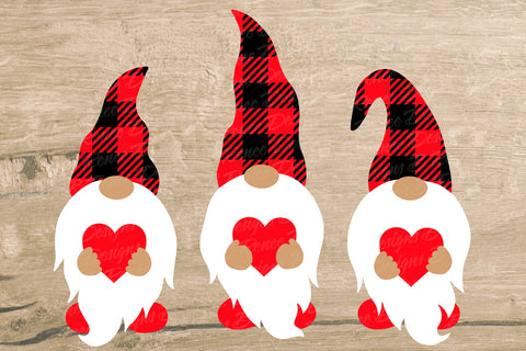 Valentines's Day Gnomes with Buffalo Plaid Hats and Hearts SVG B Renee Design 