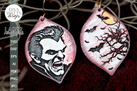 Vampire & Bats Glowforge Earrings SVG Halloween Vampire Earrings SVG Bat Earrings SVG Vampire Laser Earrings Bat Glowforge Earrings SVG Diva Watts Designs 