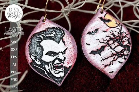 Vampire & Bats Glowforge Earrings SVG Halloween Vampire Earrings SVG Bat Earrings SVG Vampire Laser Earrings Bat Glowforge Earrings SVG Diva Watts Designs 