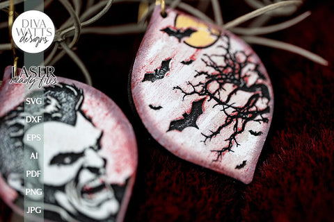 Vampire & Bats Glowforge Earrings SVG Halloween Vampire Earrings SVG Bat Earrings SVG Vampire Laser Earrings Bat Glowforge Earrings SVG Diva Watts Designs 