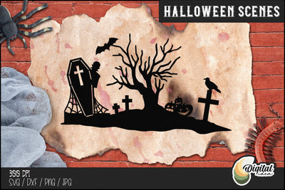 Vampire | Halloween Silhouette Design | Spooky Halloween Scene SVG | Paper Cut SVG Evgenyia Guschina 