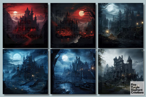 Vampire Mansion | Halloween Haunted House Digital Pattern Fine Purple Elephant Creations 