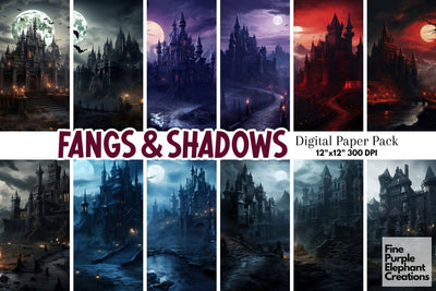 Vampire Mansion | Halloween Haunted House Digital Pattern Fine Purple Elephant Creations 