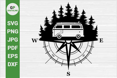 Van SVG, Compass SVG, Camping SVG, Traveling SVG, Forest SVG, Woods SVG, Pine Trees SVG, Vehicle SVG, Trip SVG, Nature SVG, Outdoor SVG, Wilderness SVG SVG GPDigitaline 