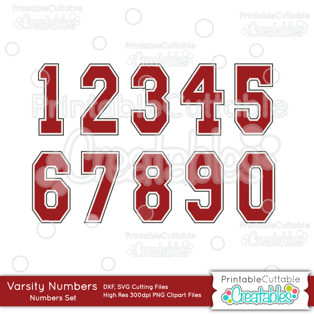 Varsity Numbers SVG Set SVG Printable Cuttable Creatables 