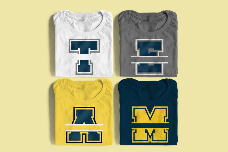 Varsity Split Letter Alphabet SVG Designed by Geeks 