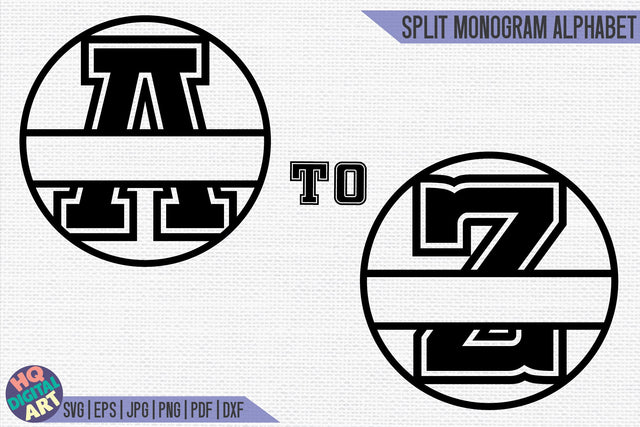 Varsity Split Monogram Alphabet SVG | 26 Split Letters SVG HQDigitalArt 