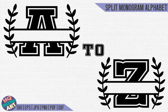 Varsity Split Monogram Alphabet SVG | 26 Split Letters SVG HQDigitalArt 