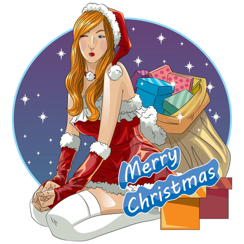 Vector beautiful sexy Snow-maiden with Christmas presents. SVG naemmiah021 