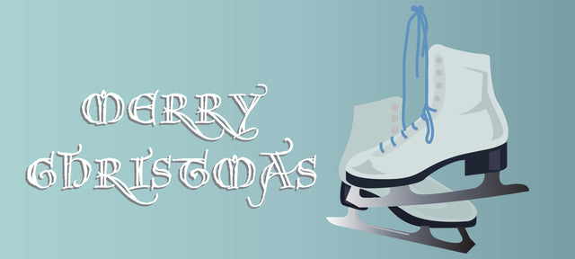 Vector Christmas background with skates, winter landscape scene, and handwritten Merry Christmas. Retro holiday poster. Vintage winter greeting card. SVG naemmiah021 