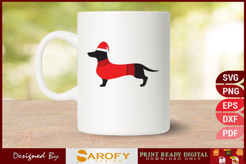 Vector Christmas dog silhouette with Santa hat printable SVG cricut files SVG Sarofydesign 