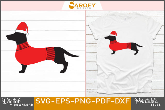 Vector Christmas dog silhouette with Santa hat printable SVG cricut files SVG Sarofydesign 