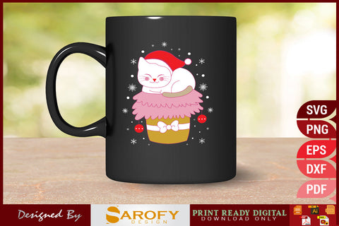 Vector Christmas gift box with a dog wearing Santa hat silhouette SVG SVG Sarofydesign 